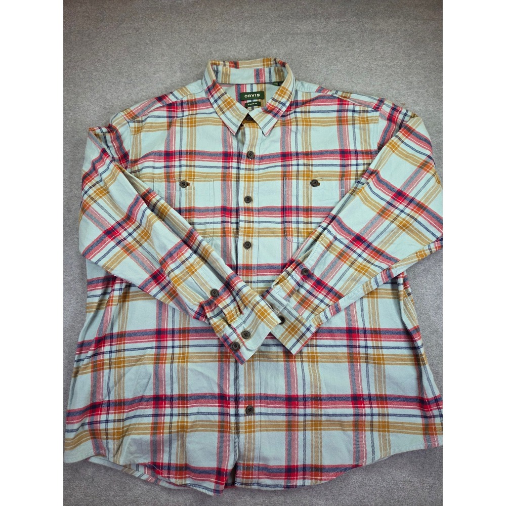Orvis Perfect Flannel Shirt Men XXL Blue Red Plaid LS Classic Fit Cotton